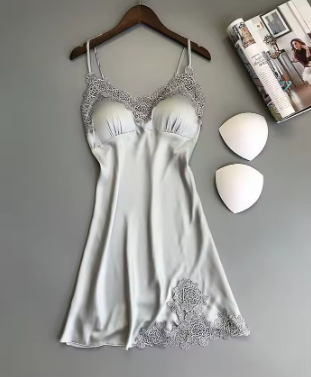 Satin Lace Nightdress with Built-in Padding