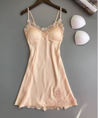 Satin Lace Nightdress with Built-in Padding