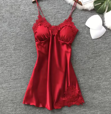 Satin Lace Nightdress with Built-in Padding